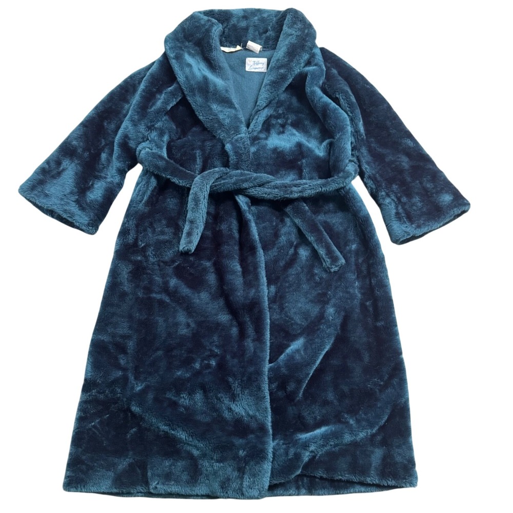 VTG‎ Tiffany Loungewear Teal Fur Robe S/M Retro Y2k Cozy Oversized Loungewear